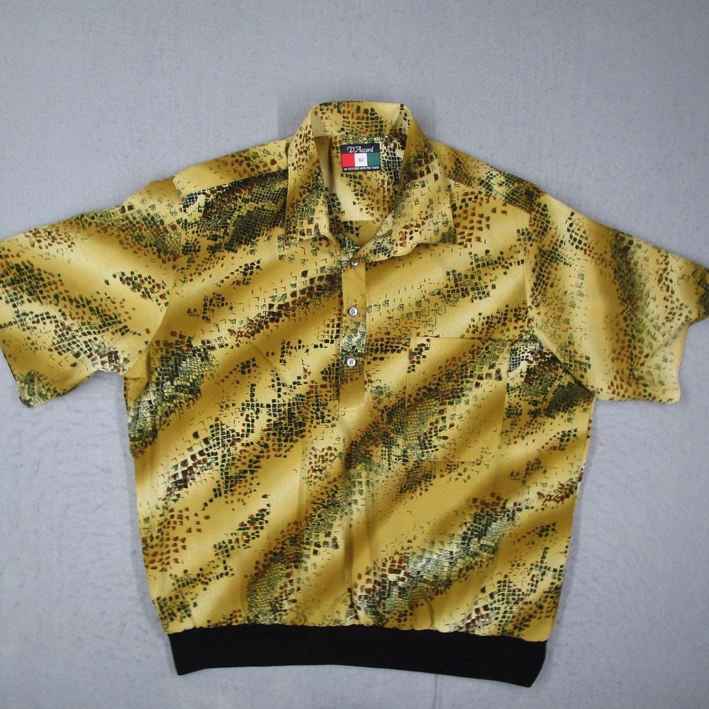 D'Accord Men Large Yellow Snakeskin Print Polo Shirt Short Sleeve 6075 USA